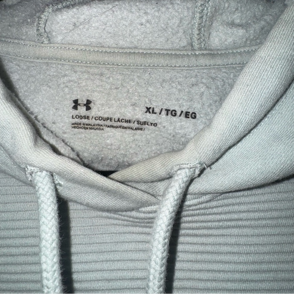 Under Armour Womens XL Loose Ribbed Pullover Hoodie Light Grey Neon Lime Green - Picture 3 of 4